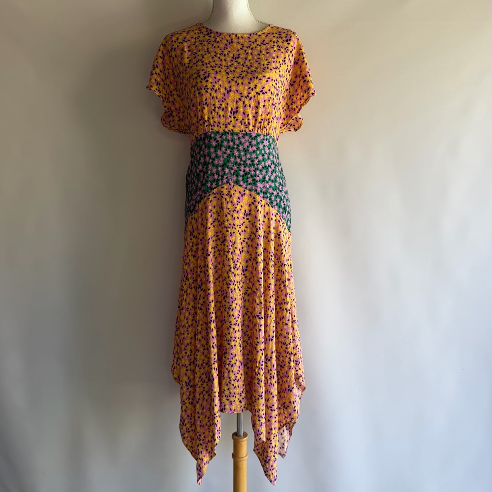 Topshop Mixed Floral Handkerchief Hem Dress - sz 8